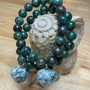 Green Apatite 10mm with Moss Agate Heart *price is for one